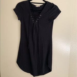 Black t-shirt dress with tie front